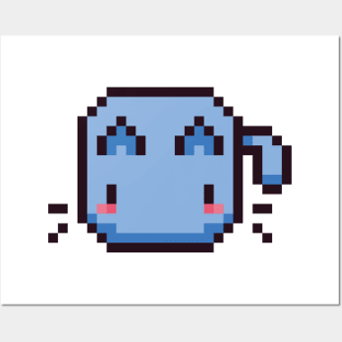 Blue Pixel Cat - Kawaii Retro Pixel Art Posters and Art